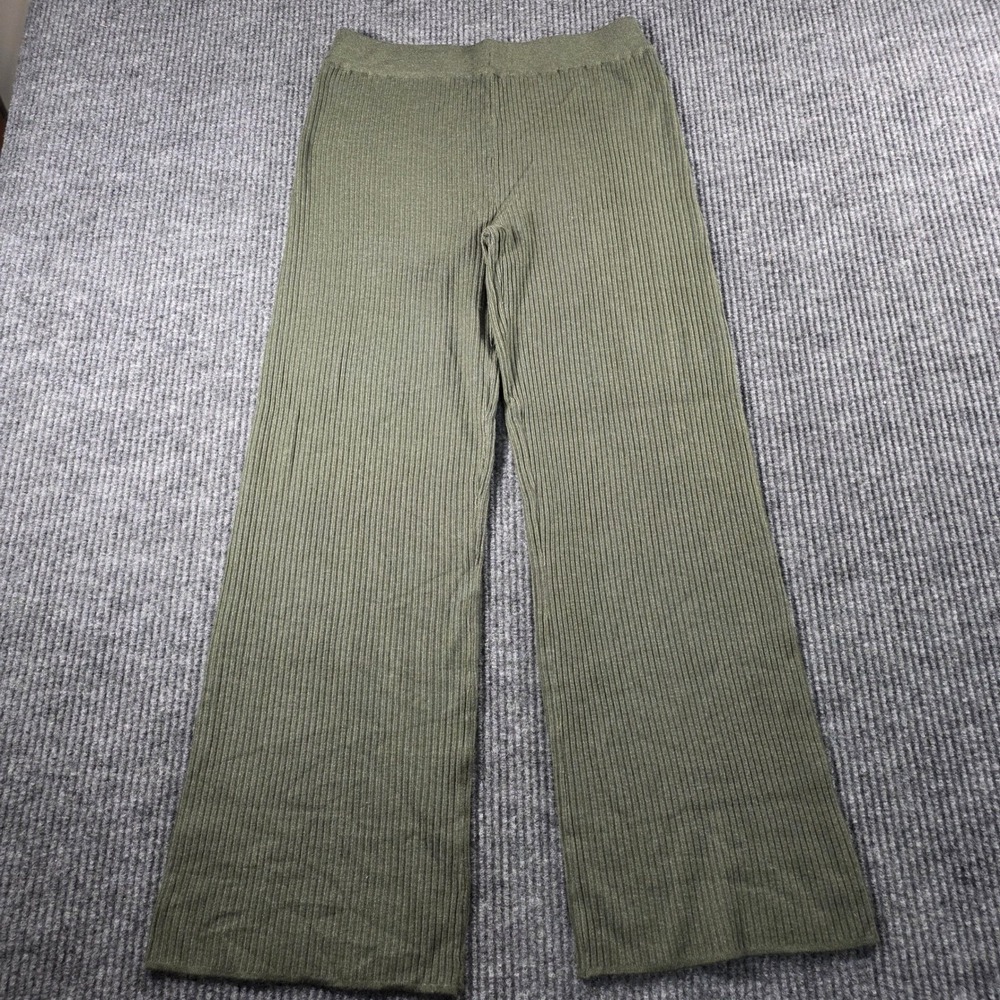 Spring + Mercer Olive Green Ribbed Knit Wide Leg Pants Size Medium NWT
